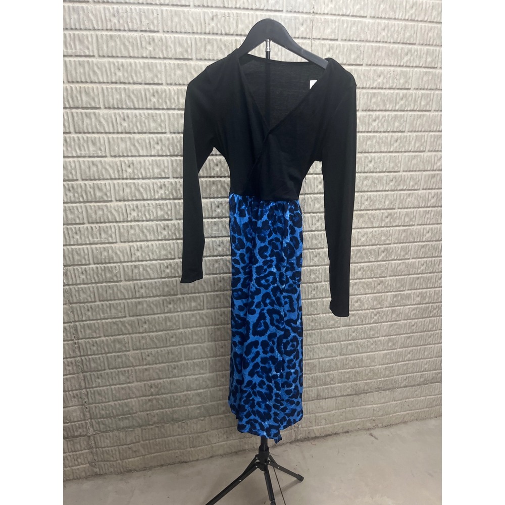 Cupshe Black Blue Leopard Print Mixed Media Midi Dress CAA05A2H024AT XS New